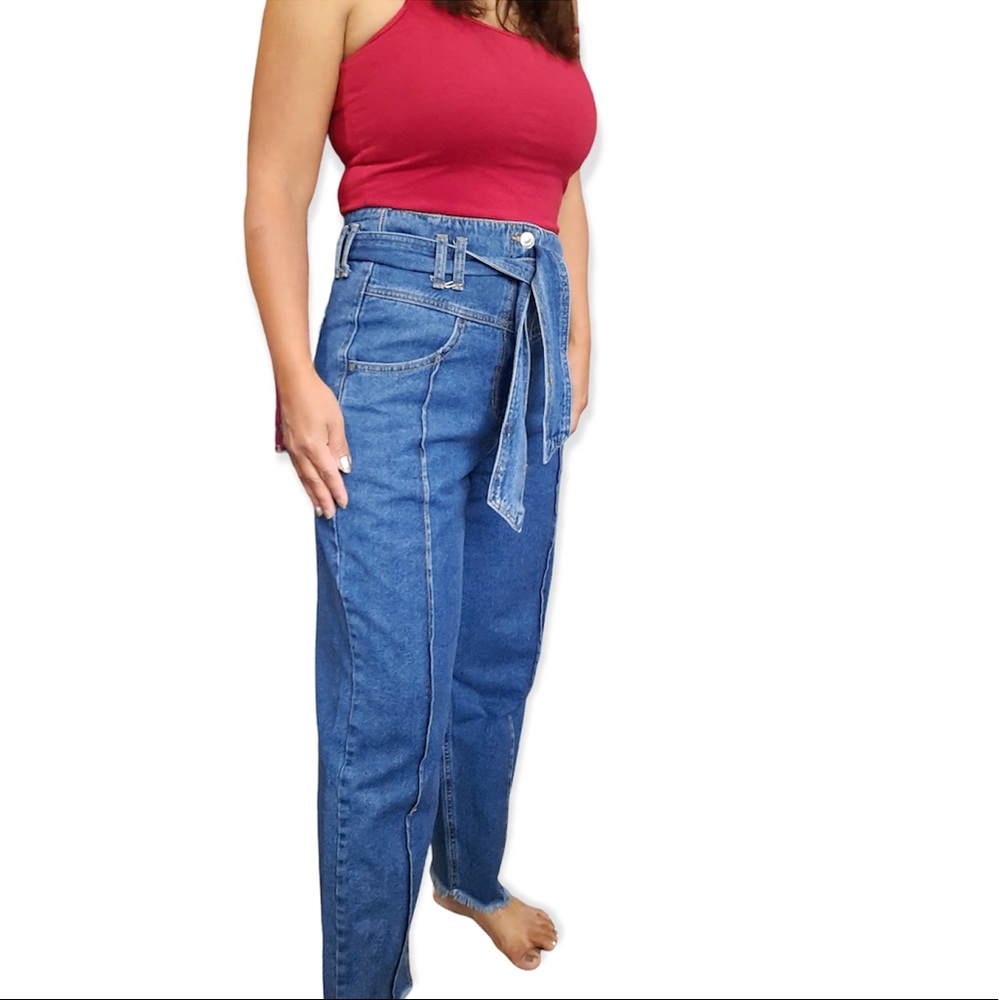 High Waist Raw Hem Jeans